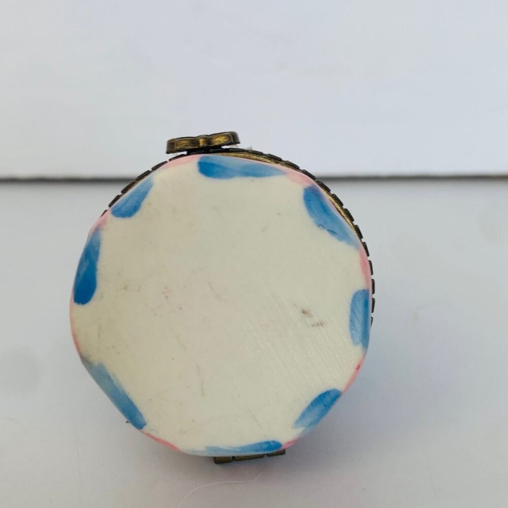Vintage Hinged Porcelain Victorian Dress Form Trinket Box Pink Blue - Picture 6 of 11